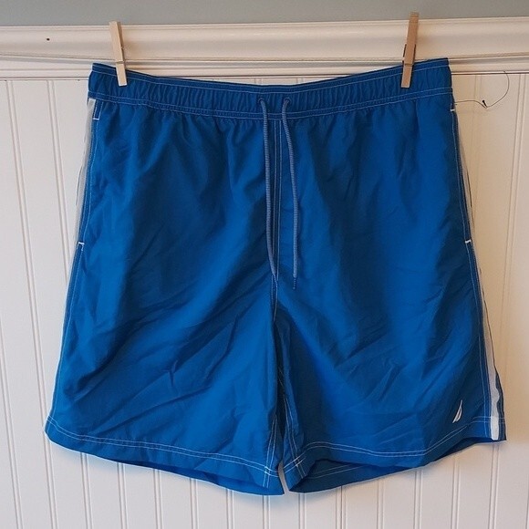 NAUTICA‎ Men's Large Blue White Bathing Suit Swim Trunks - Picture 1 of 10